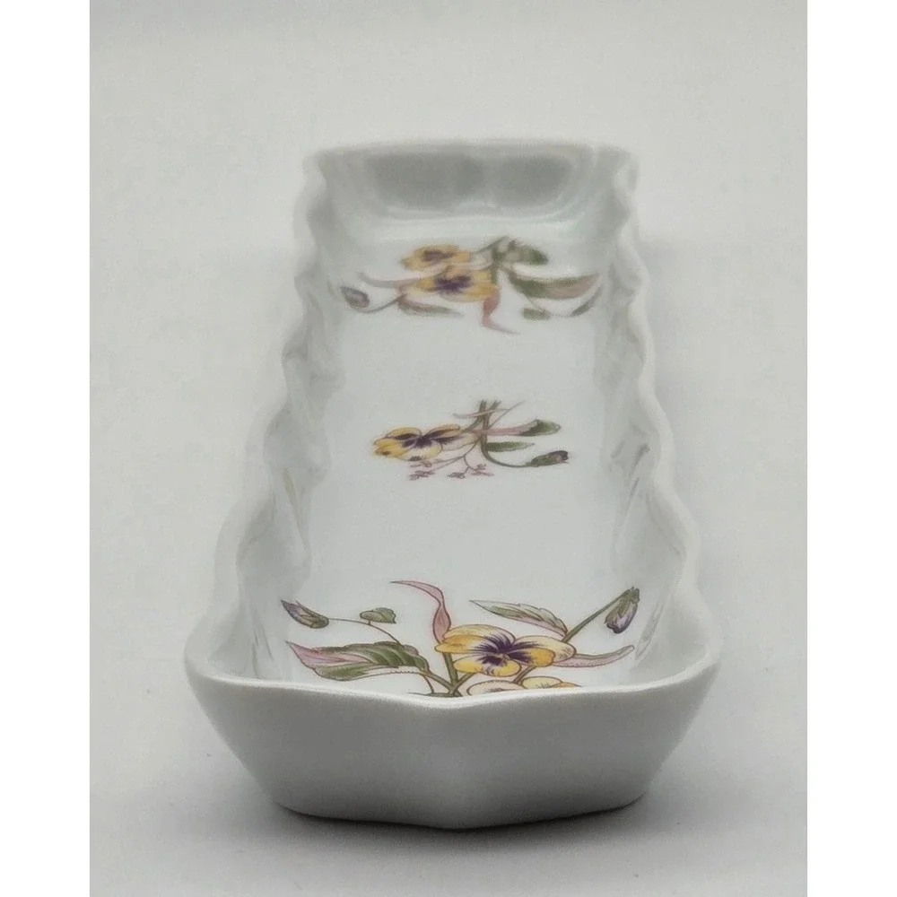 Rochard Limoges France Porcelain Tray‎ Trinket Olive Yellow Pansy Floral Scallop